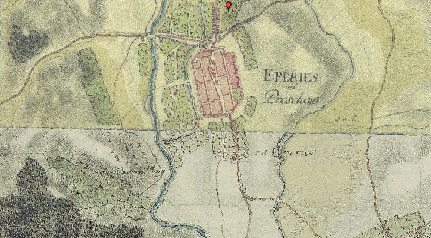 Prešov, vojenské mapovanie z roku 1783